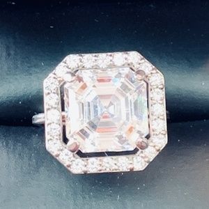 7.5CT Asscher Lannyte & Diamond Engagement Ring